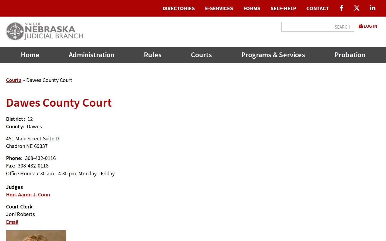 Dawes County criminal court case County Court contact panel