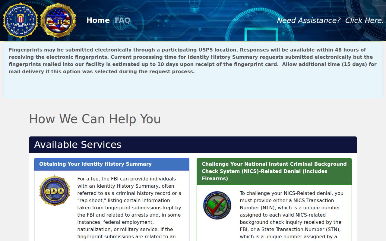 FBI self-review portal for Dawes County criminal history