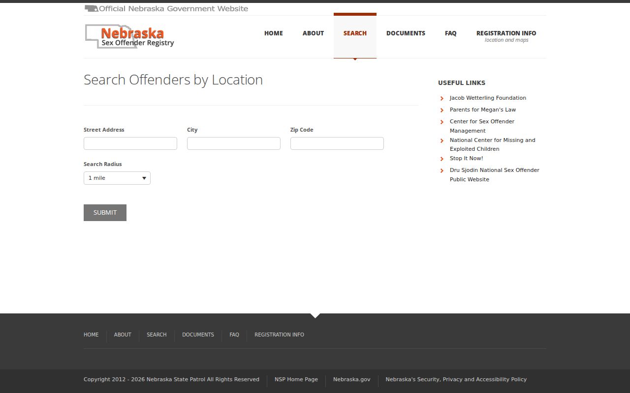 Dawes County sex offender lookup address radius search