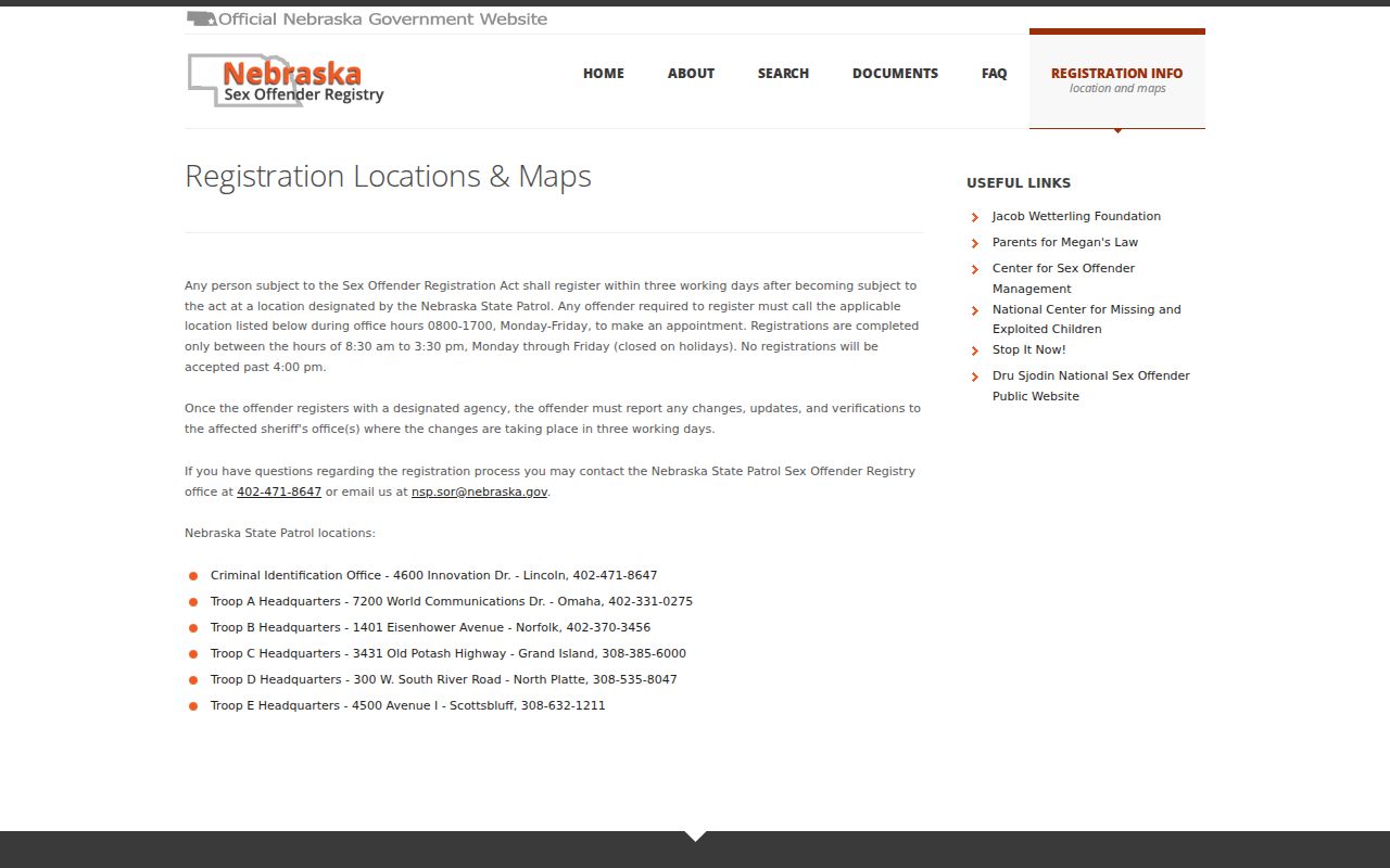 Dawes County sex offender registry Troop E registration locations